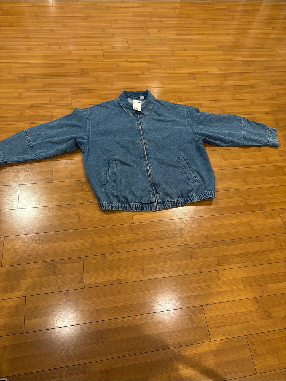 H&M Washed Blue Denim Bomber Jacket